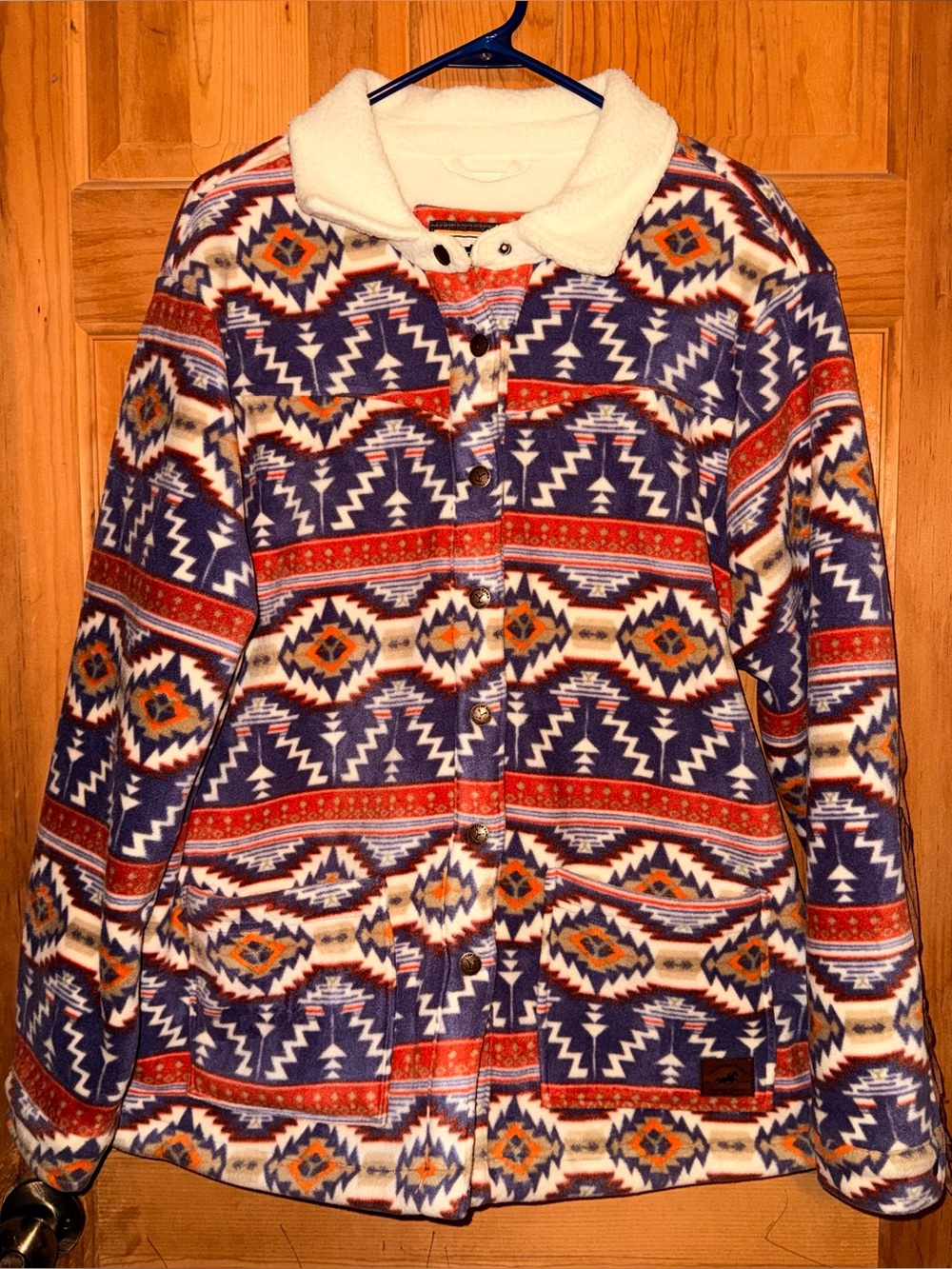 Sherpa-Collar Aztec Yellowstone Jacket in Navy, Red & Cream